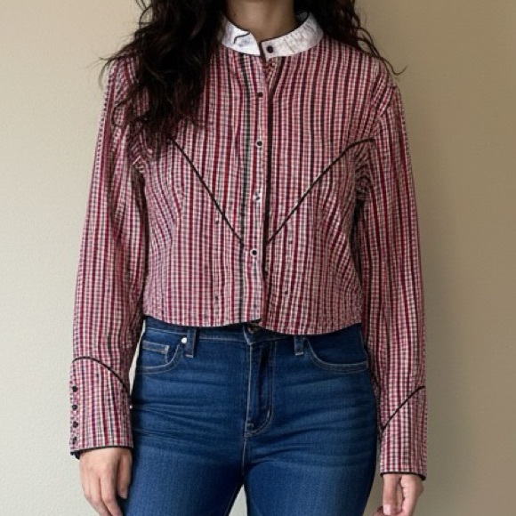 Wrangler Tops - Vintage Wrangler Western Red Cotton Button Front Cropped Shirt